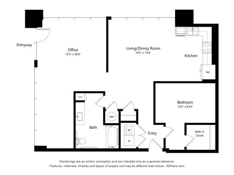 a floor plan of a unit with a bedroom and a living room